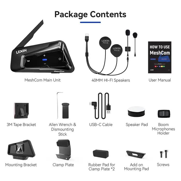 LEXIN-MeshCom-Oreillette Bluetooth Mesh pour moto, système de communication maillée, interphone audi