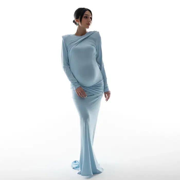 Robes de maternité pour séance photo, robe dos nu de couleur unie, vêtements de baby shower pour fem