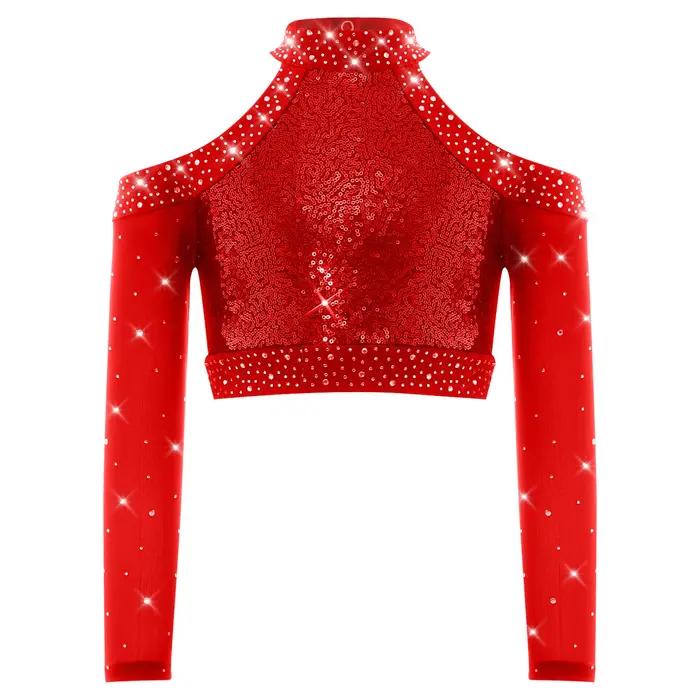 T-shirts pour enfants tendance, streetwear, hauts à paillettes brillantes, costumes de danse jazz et