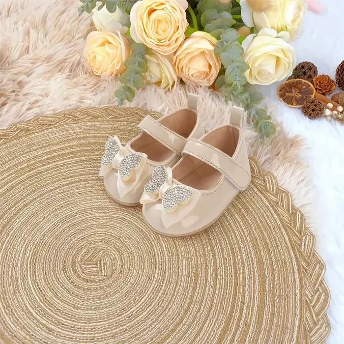 Chaussures décontractées et mignonnes avec nœud papillon en strass pour bébés filles, chaussures de