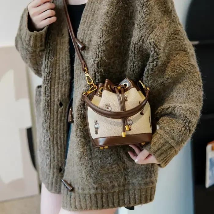 Sac seau à cordon de serrage grande capacité pour femme, sac à main, sac bandoulière, sac messager,