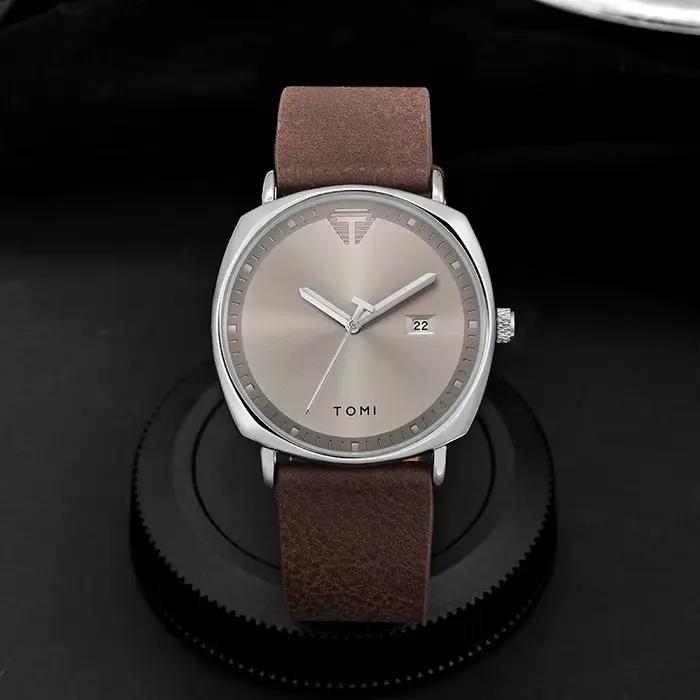 TOMI montre pour hommes minimaliste mode montre de sport calendrier cuir montre à quartz décontracté