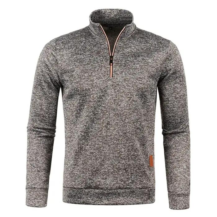 Sweat-shirt à manches longues et demi-fermeture éclair pour homme, couleur unie, pull à col roulé, S
