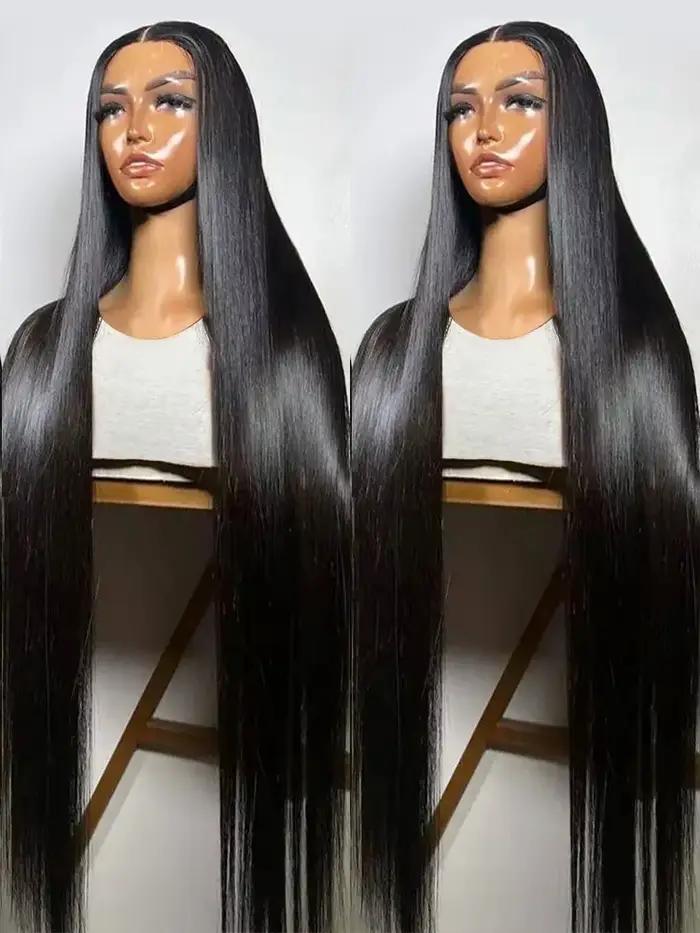 Perruque Lace Front Wig sans colle naturelle, cheveux lisses HD, 13x6, 13x4, pre-plucked, 30 38 pouc