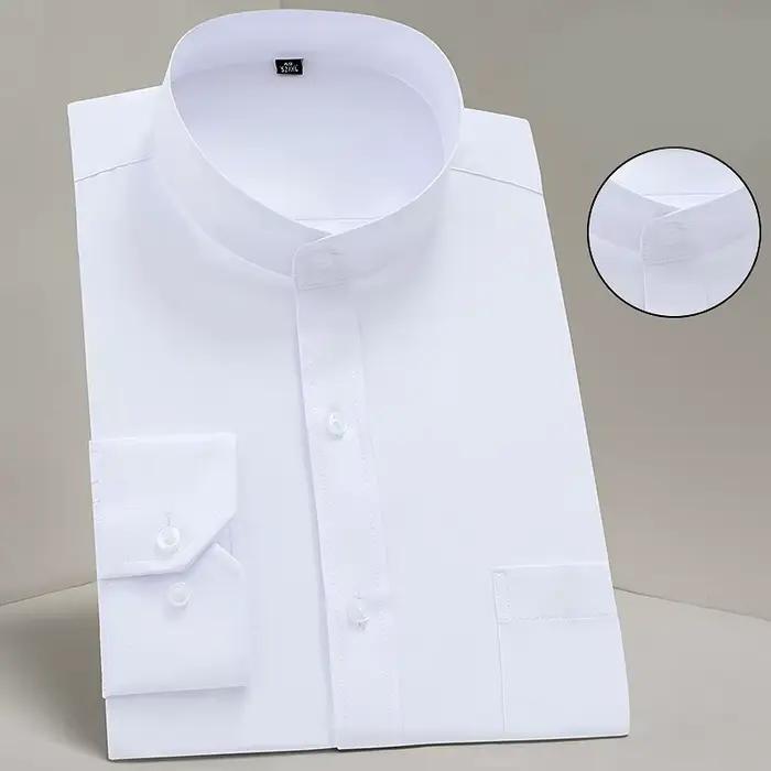 Chemise pour hommes à manches longues col montant (col Mandarin) poche plaquée unique chemises habil