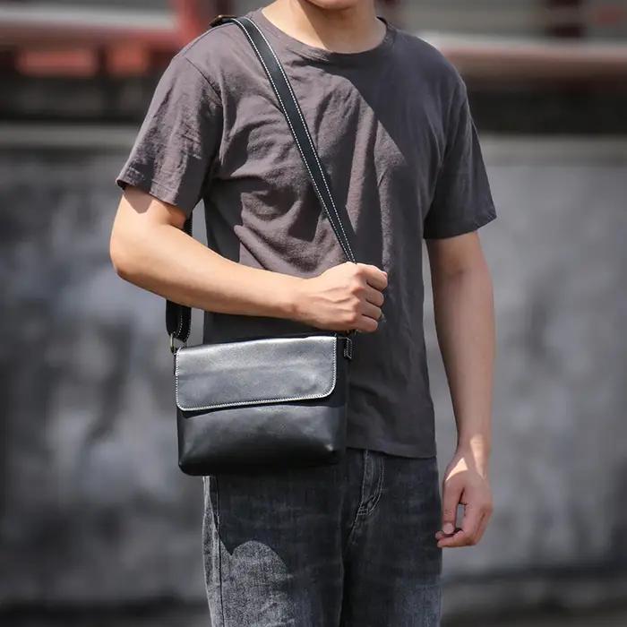 LUOKIR – sac à bandoulière en cuir véritable pour hommes, sac à bandoulière Simple Vintage en cuir d