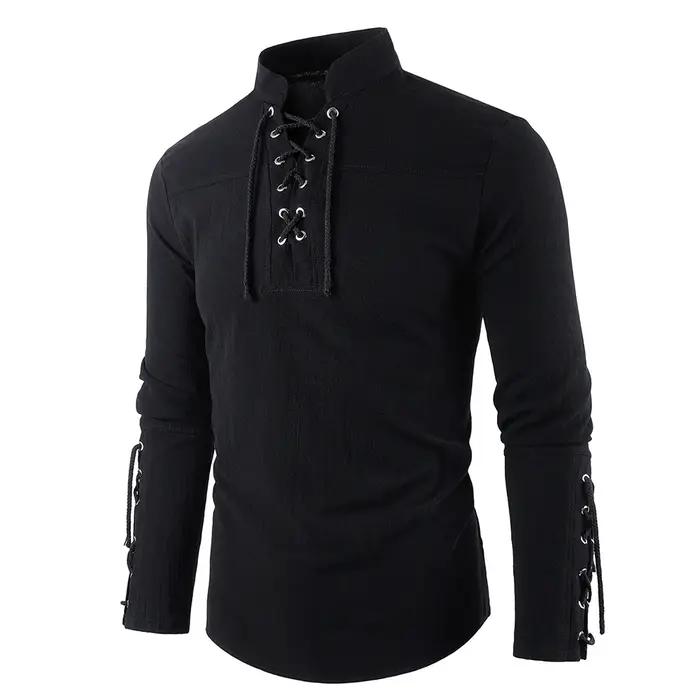 Robe de Pirate médiévale pour hommes, Streetwear élégant, Style gothique d'halloween, hauts à col en