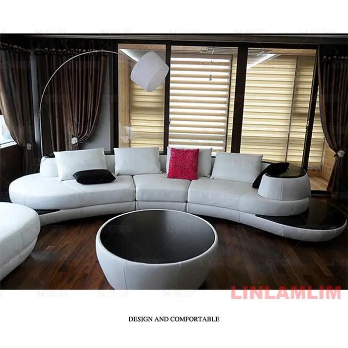 Canapé sectionnel incurvé moderne de luxe en cuir véritable, Design blanc et noir, décoration contem