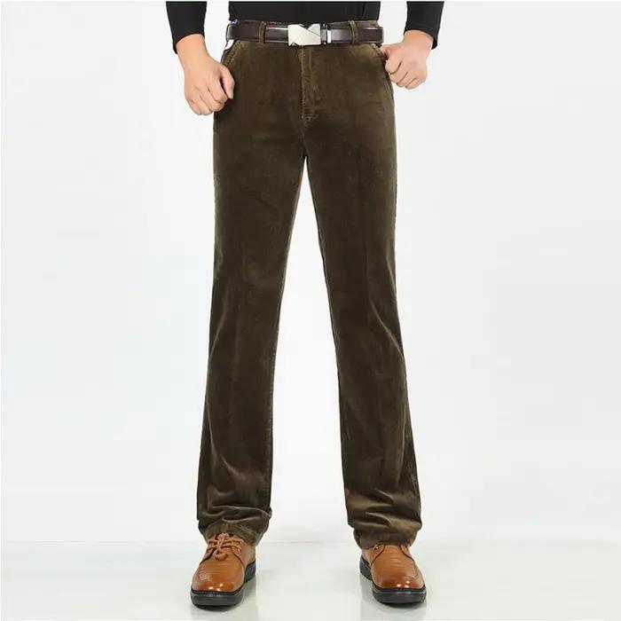 Pantalon en velours côtelé élastique pour homme, pantalon droit, pantalon épais, noir, affaires, déc
