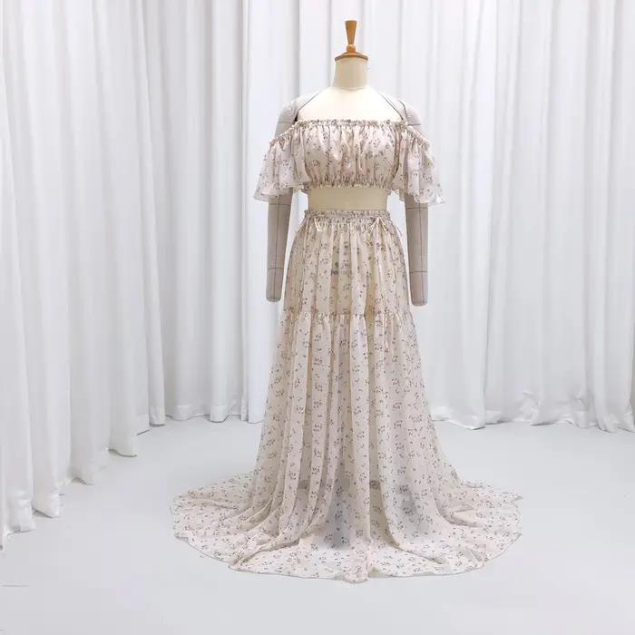 Robe de maternité en mousseline de soie, épaules dénudées, imprimé doux, robe de maternité, pour réc