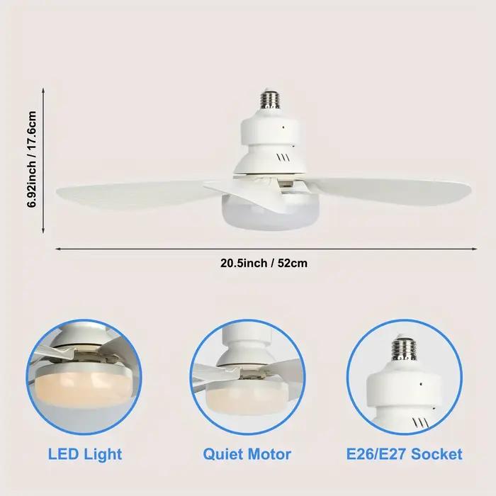 Lampe de ventilateur à prise avec télécommande, petit ventilateur de plafond de 20,5 pouces avec LED