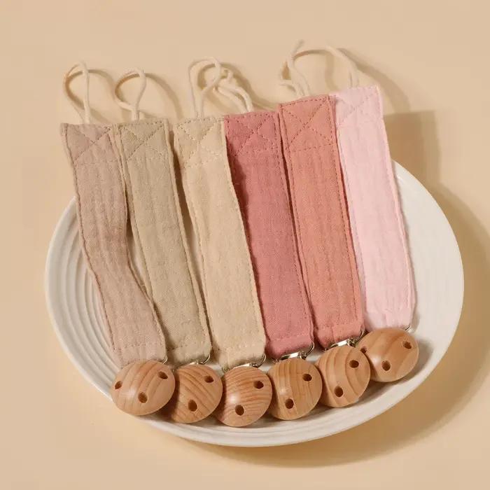 1 pièces double couche pur coton crêpe tissu mamelon suspendus corde imprimé coton bébé sucette chaî