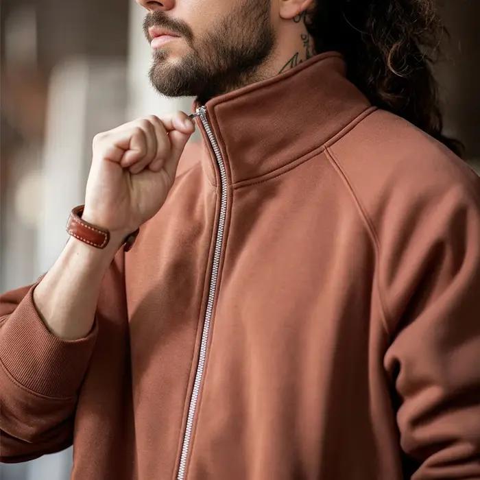 Maden-Cardigan Polar Smile avec col montant pour homme, sweat-shirt de sport, veste à glissière, man