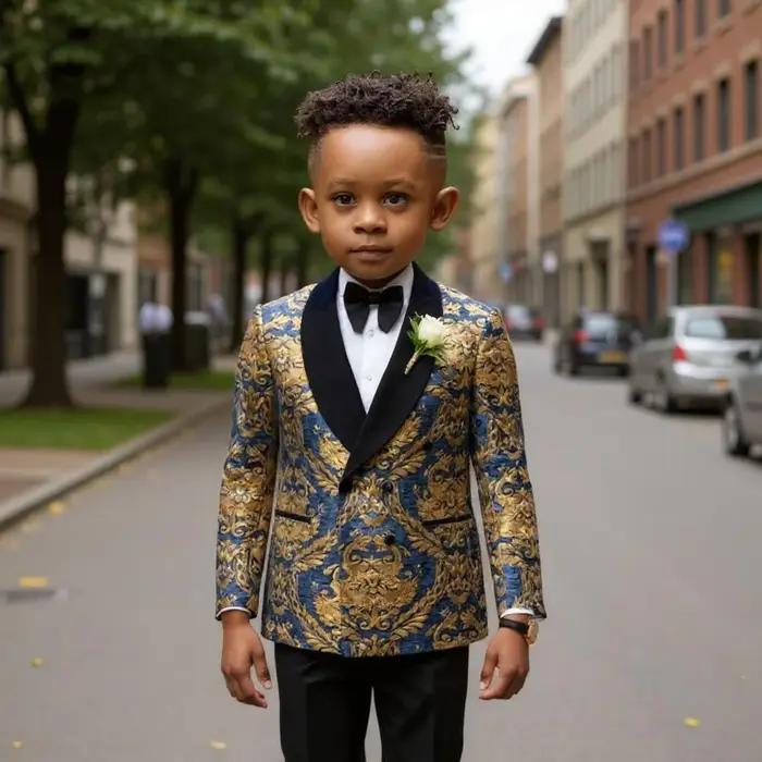 Costumes floraux pour garçons, veste à Double boutonnage avec pantalon, ensemble deux pièces, motif