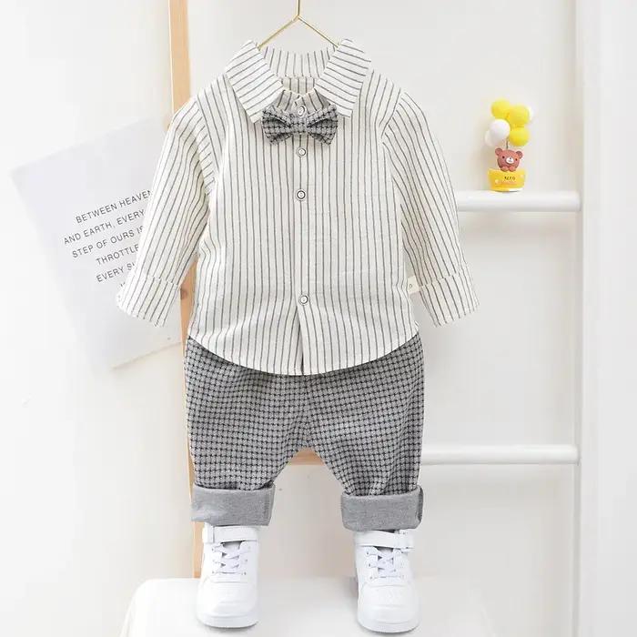 Costume élégant bébé garçon chemise rayée gilet pantalon tenue mariage anniversaire baptême chic occassionnels moments importants