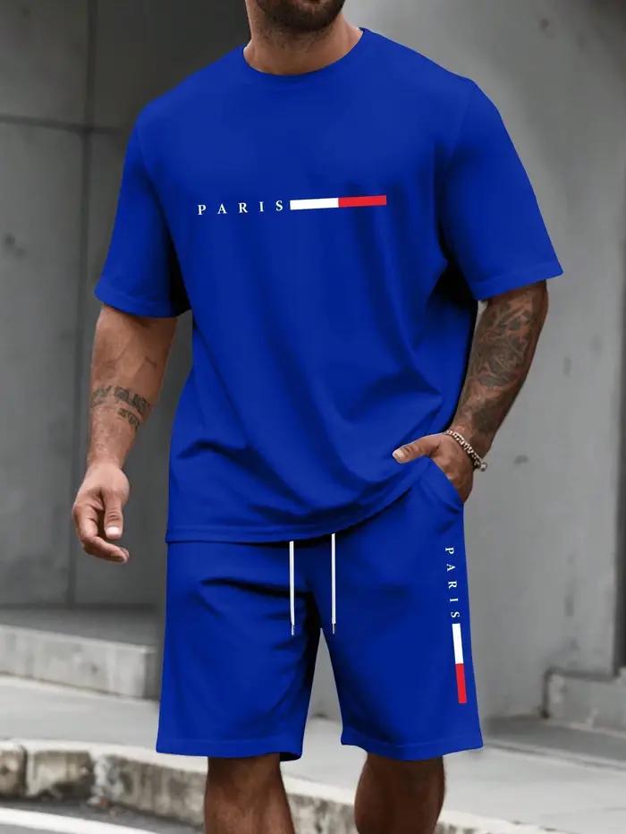 Ensemble de sport décontracté d'été pour hommes : T-shirt à col rond à manches courtes et short de s