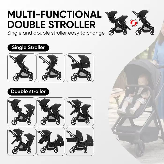 Nouvelle poussette double haute visibilité 2026, poussette portable avec sièges avant et arrière rég