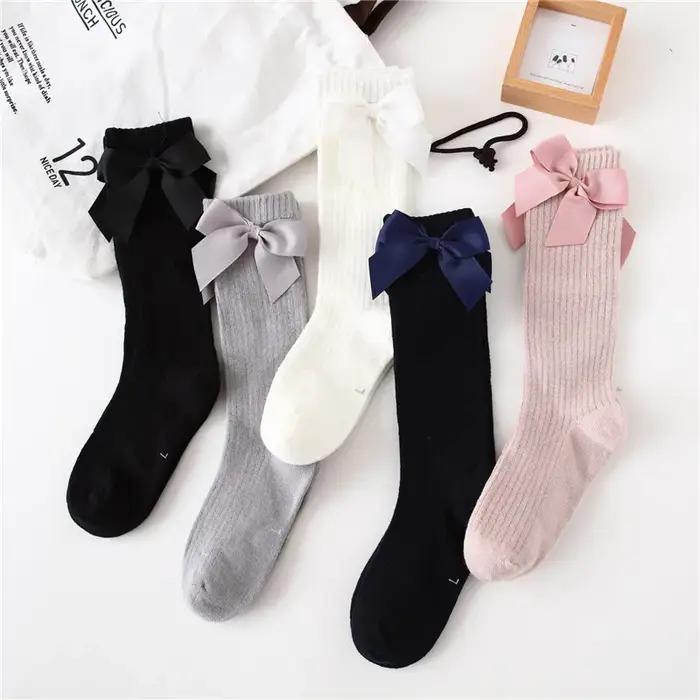 Chaussettes en coton pour petites filles de 0 à 8 ans, chaussettes longues et douces avec nœuds, cha