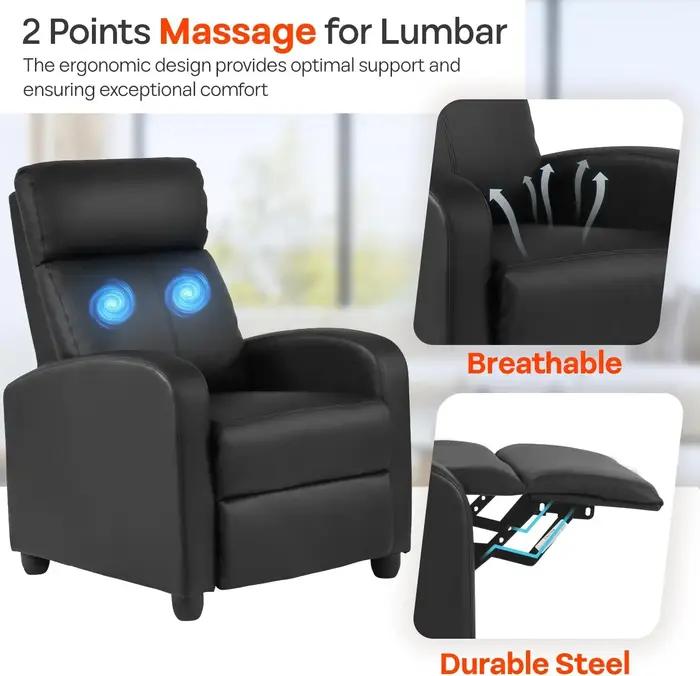 Canapé inclinable de massage avec support lombaire et dossier réglable pour salon ou chambre en cuir