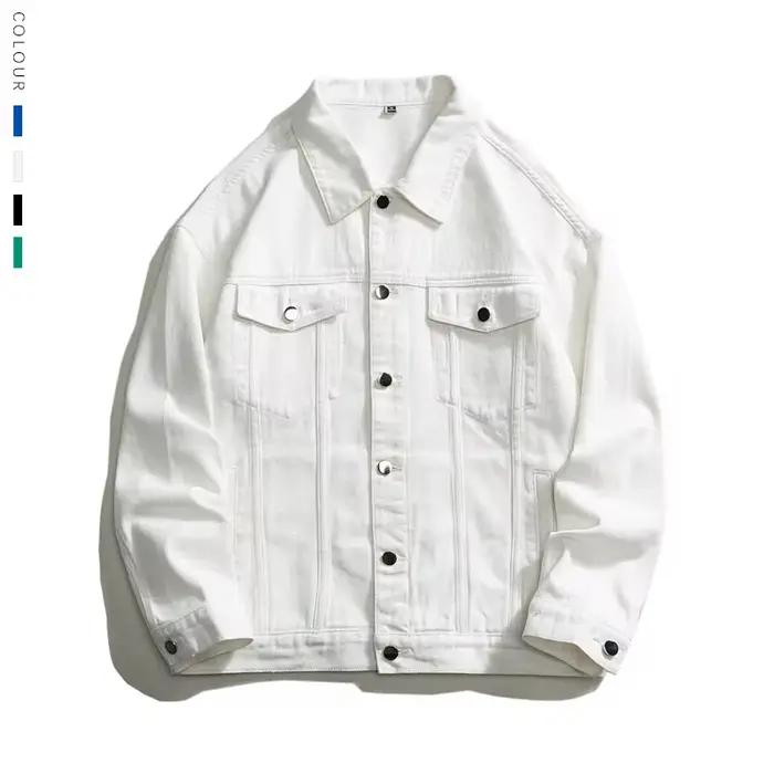 Veste en jean blanc surdimensionné pour homme, streetwear en coton, jean décontracté de haute qualit