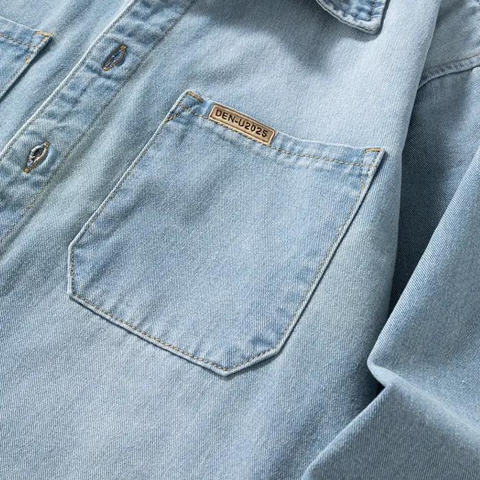 Chemise ample en denim fin et non extensible pour hommes, style américain, polyvalente, Vintage