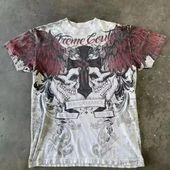 T-shirt vintage des années 2000, style punk et hip-hop, imprimé graphique, coupe oversize, col rond,