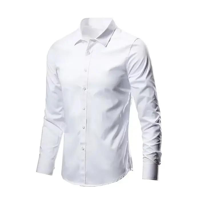 Chemise élastique à manches longues pour hommes, Anti-rides, sans repassage, confort d'affaires, mod
