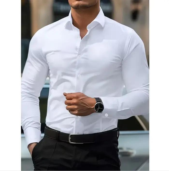 2025 chemise pour hommes flambant neuf couleur unie à manches longues intelligent décontracté quatre