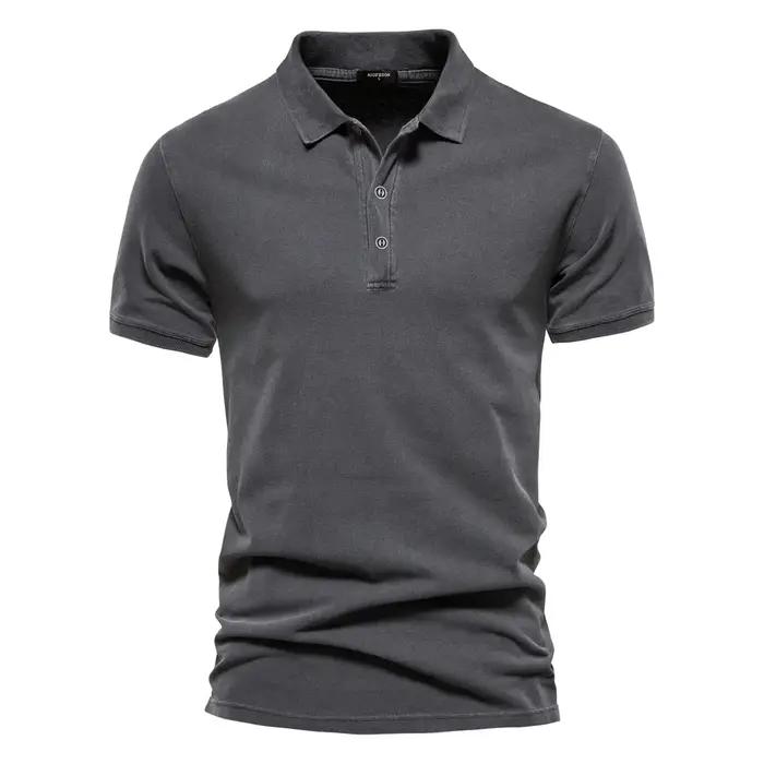 AIOPEON 100% coton couleur unie hommes polos décontracté à manches courtes couverture hommes chemise