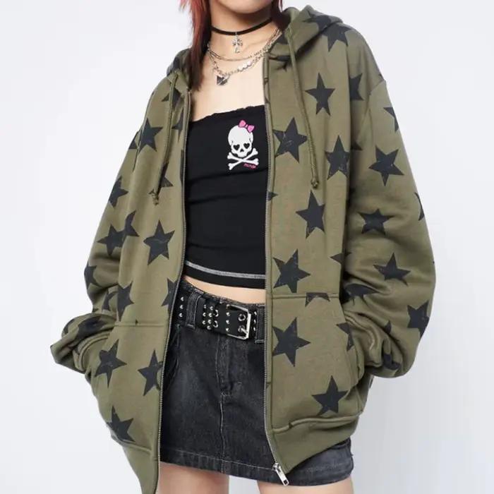 Y2k vêtements Vintage étoile surdimensionné sweat veste Harajuku Goth à manches longues femmes sweat