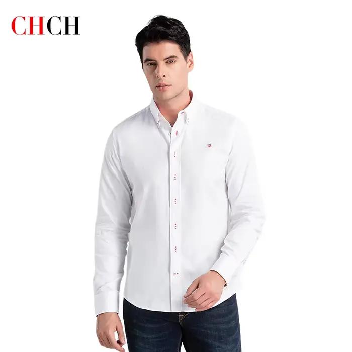 CHCH 2024 nouvelle mode 100% coton à manches longues chemise solide coupe ajustée mâle Social décont