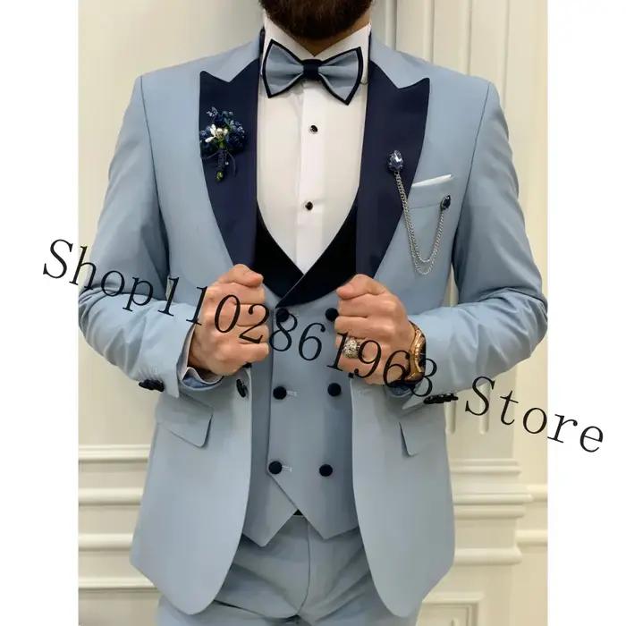 Costumes 3 Pièces Slim Fit Imbibés pour Hommes, Smokings de Mariage, Blazer, Veste, GlaPants, Ensemb