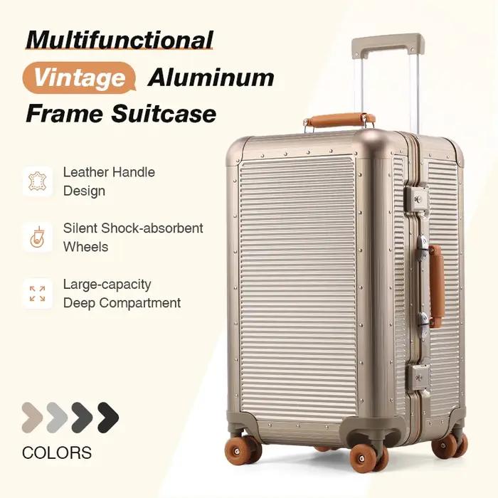 Valise en alliage d'aluminium et de magnésium, compartiment 3:7, roues silencieuses, serrure TSA, po