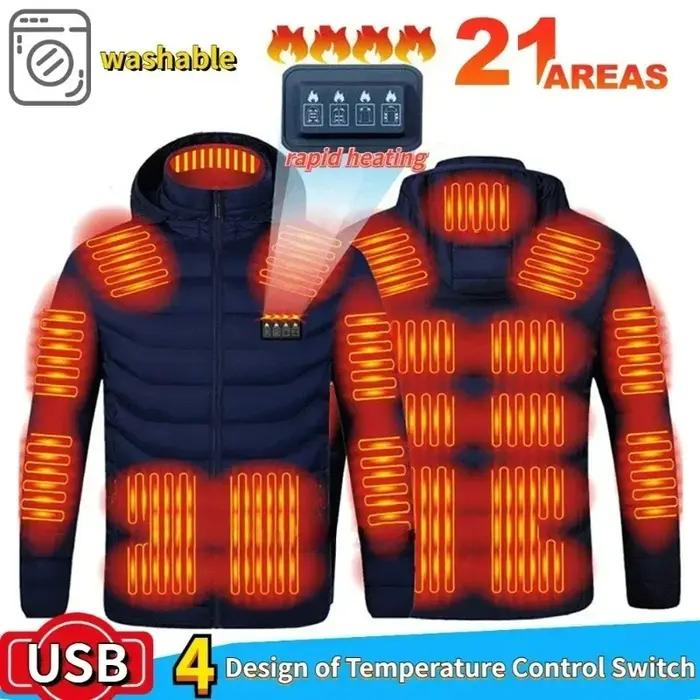 21 zones veste chauffante hommes hiver USB manteau chauffant électrique fonctionnel auto-chauffant v