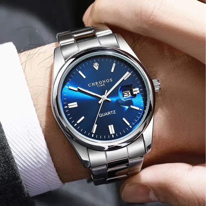 CHRONOS Top marque de luxe homme montre-bracelet étanche lumineux Date hommes montres en acier inoxy