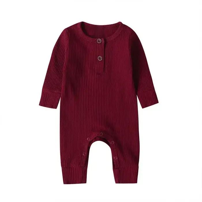 Printemps automne nouveau-né bébé garçons filles à manches longues côtelé coton barboteuse combishor