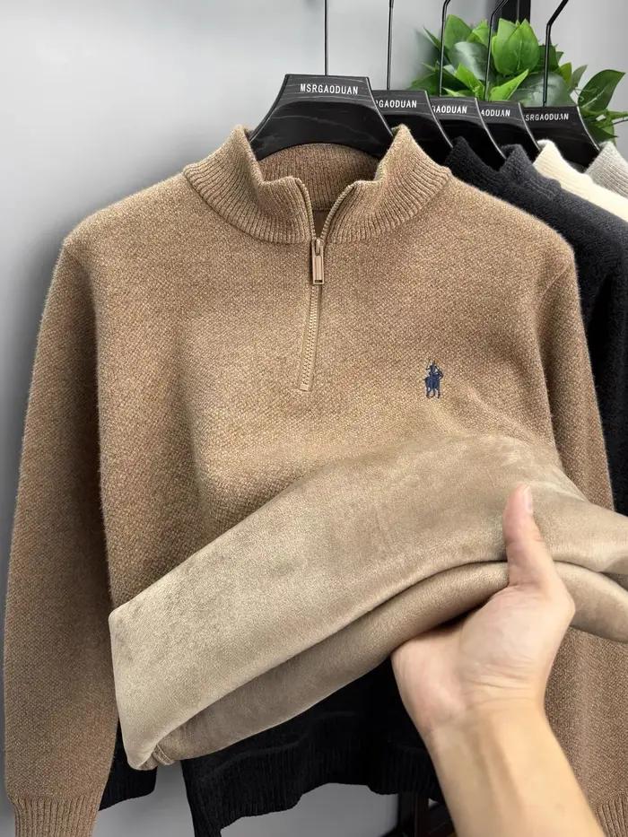 Marque de luxe zip demi col roulé pull hommes haut de gamme mode poney Golf broderie hiver velours é