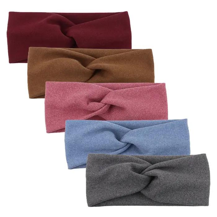 5 pièces/lot solide torsion bébé filles bandeaux cachemire à la main élastique bandeaux automne hive