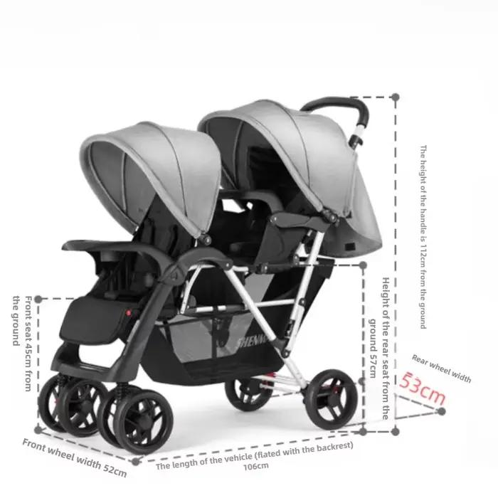 Poussette double légère pour bébé, peut s'asseoir ou s'allonger, siège avant et arrière pliable