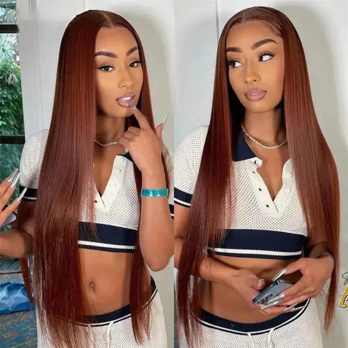 Perruque malaisienne naturelle, cheveux lisses, brun rousse, 4x4, 30 pouces, pre-plucked, avec baby