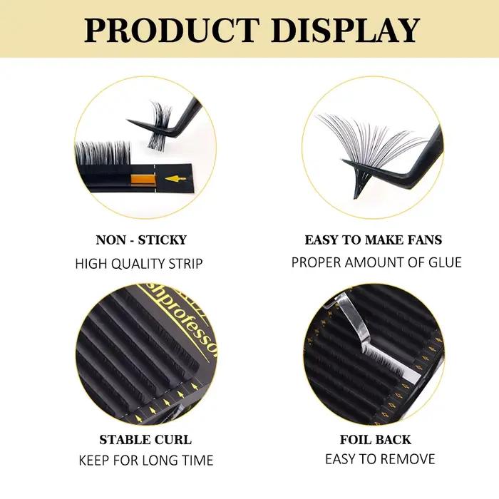 Lot de 10 plateaux d'extensions de cils en cachemire, noir mat, volume individuel, 5-25mm, 0.03 0.05