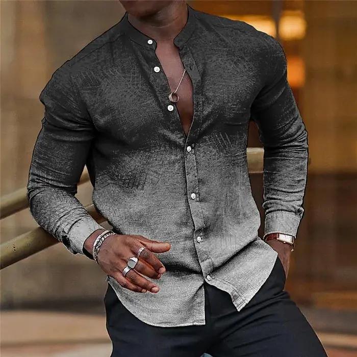 Chemise hawaïenne décontractée grise, col à manches longues, tendance, hauts pour fête en Club, plag