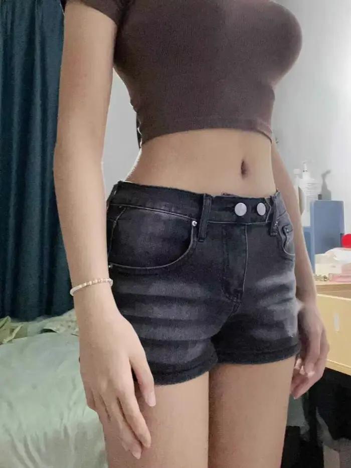 Short en jean gris taille basse pour femme, mini jean, vintage des années 2000, années 90, Y2k, Emo