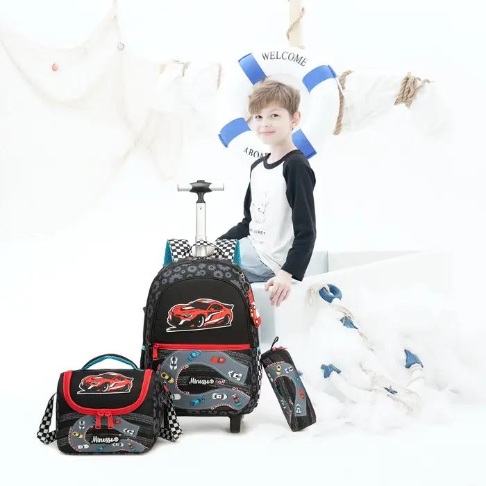 Sac à dos roulant pour filles avec boîte à déjeuner, sacs à dos d'école à roulettes de 16,5 pouces p