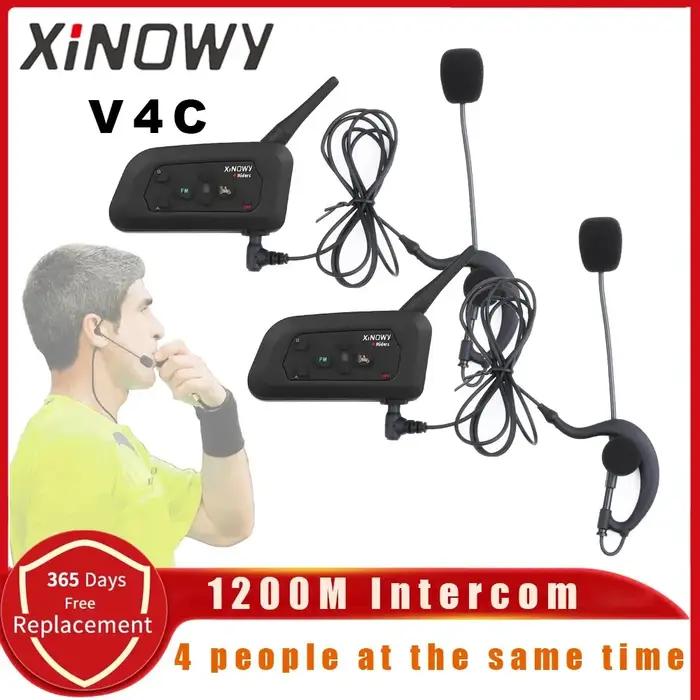 XiNOWy V4C Arbitre Casque Bluetooth Interphone Full Duplex 1200M Football Football Earhook Écouteur