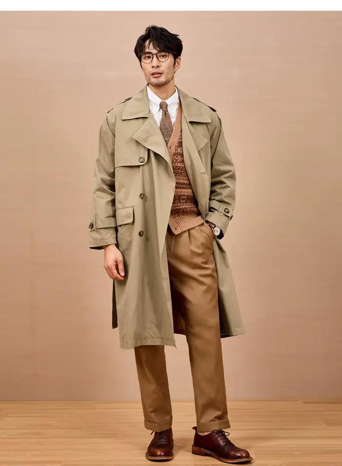 Mauroicardi printemps automne Long noir kaki Trench manteau hommes épaulettes Double boutonnage Chic