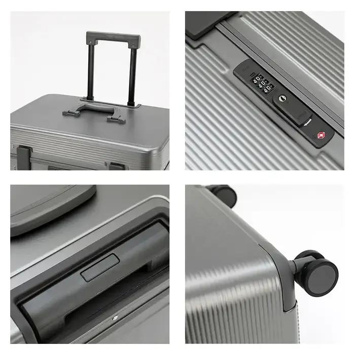 Valise à cadre en alliage d'aluminium, valise à roulettes portable ABS à ouverture supérieure, roues