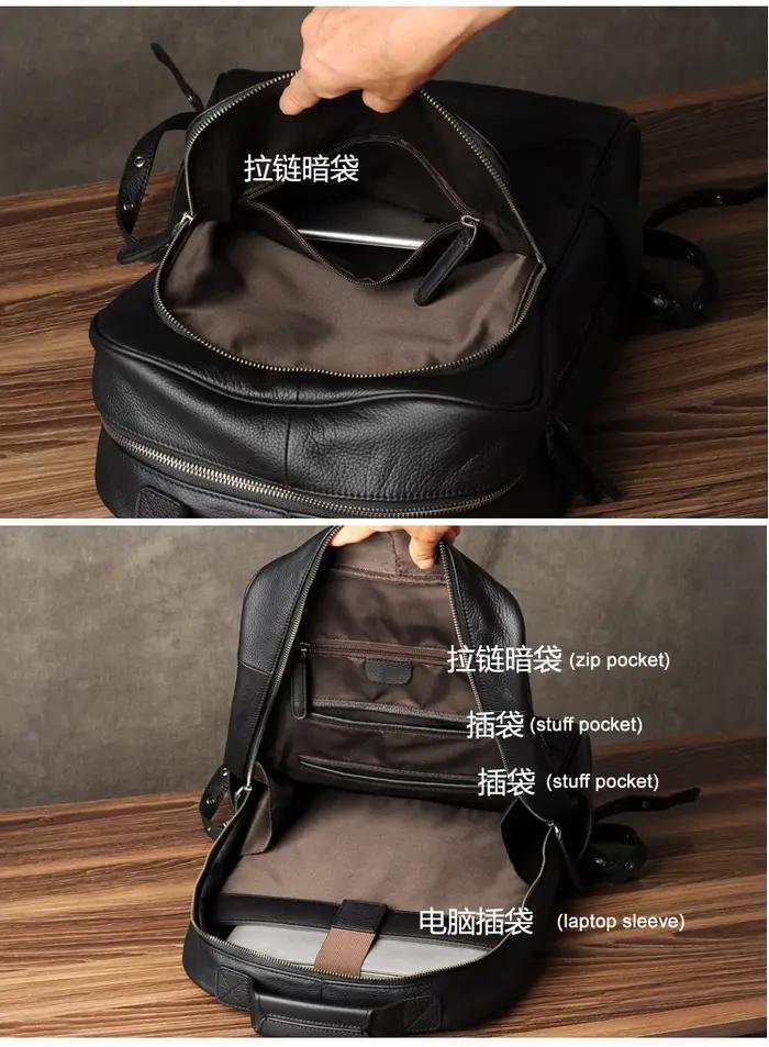 Sac à dos en cuir véritable pour homme, accessoire de bonne qualité, à la mode, pour l'école, tous l