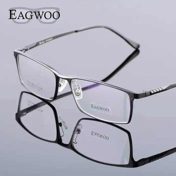 Eagwoo aluminium hommes large visage lunettes de Prescription jante complète cadre optique affaires