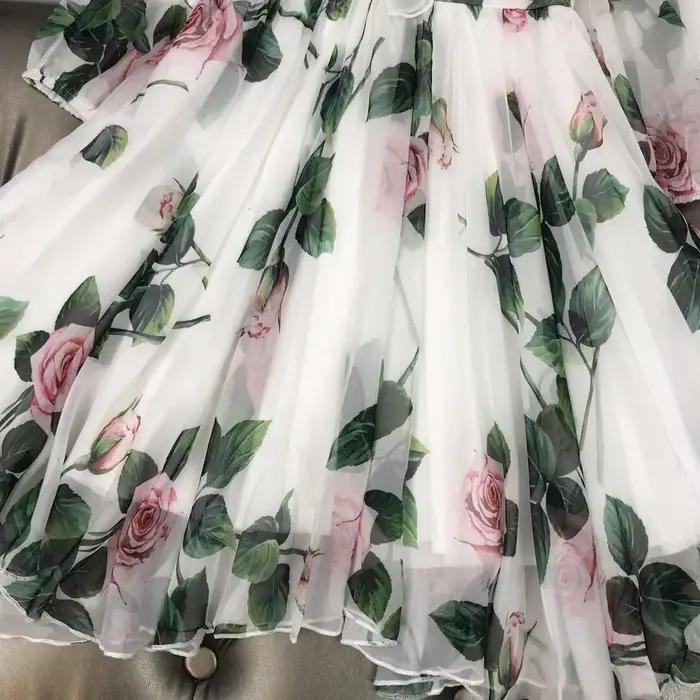 Robe de princesse à fleurs en soie pour enfants, robe de grande fille avec étiquette, simulation de